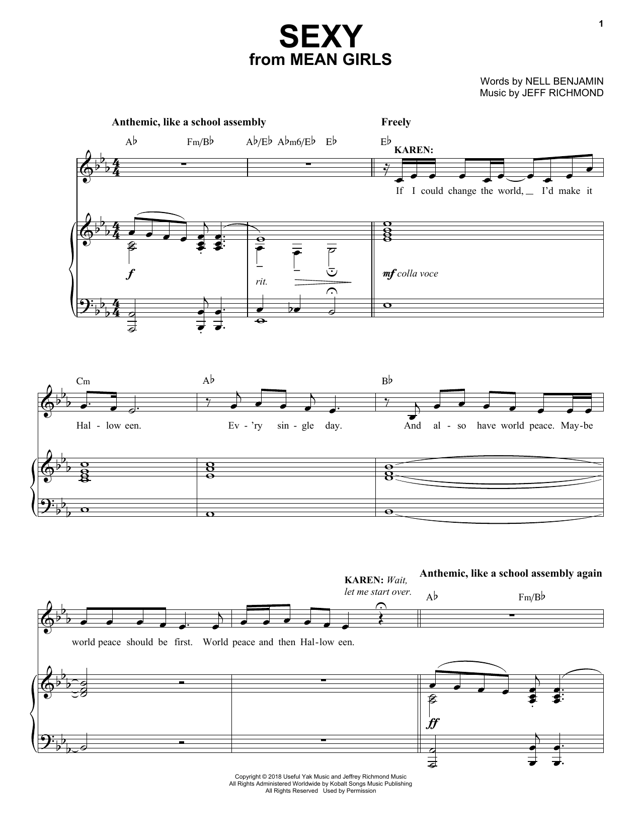 Jeff Richmond & Nell Benjamin Sexy (from Mean Girls: The Broadway Musical) sheet music notes and chords arranged for Easy Piano