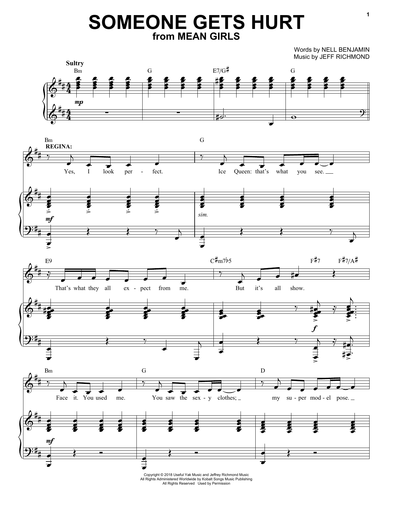 Jeff Richmond & Nell Benjamin Someone Gets Hurt (from Mean Girls: The Broadway Musical) sheet music notes and chords arranged for Piano & Vocal