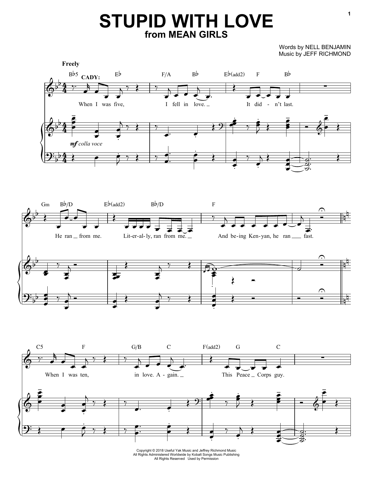 Jeff Richmond & Nell Benjamin Stupid With Love (from Mean Girls: The Broadway Musical) sheet music notes and chords arranged for Easy Piano