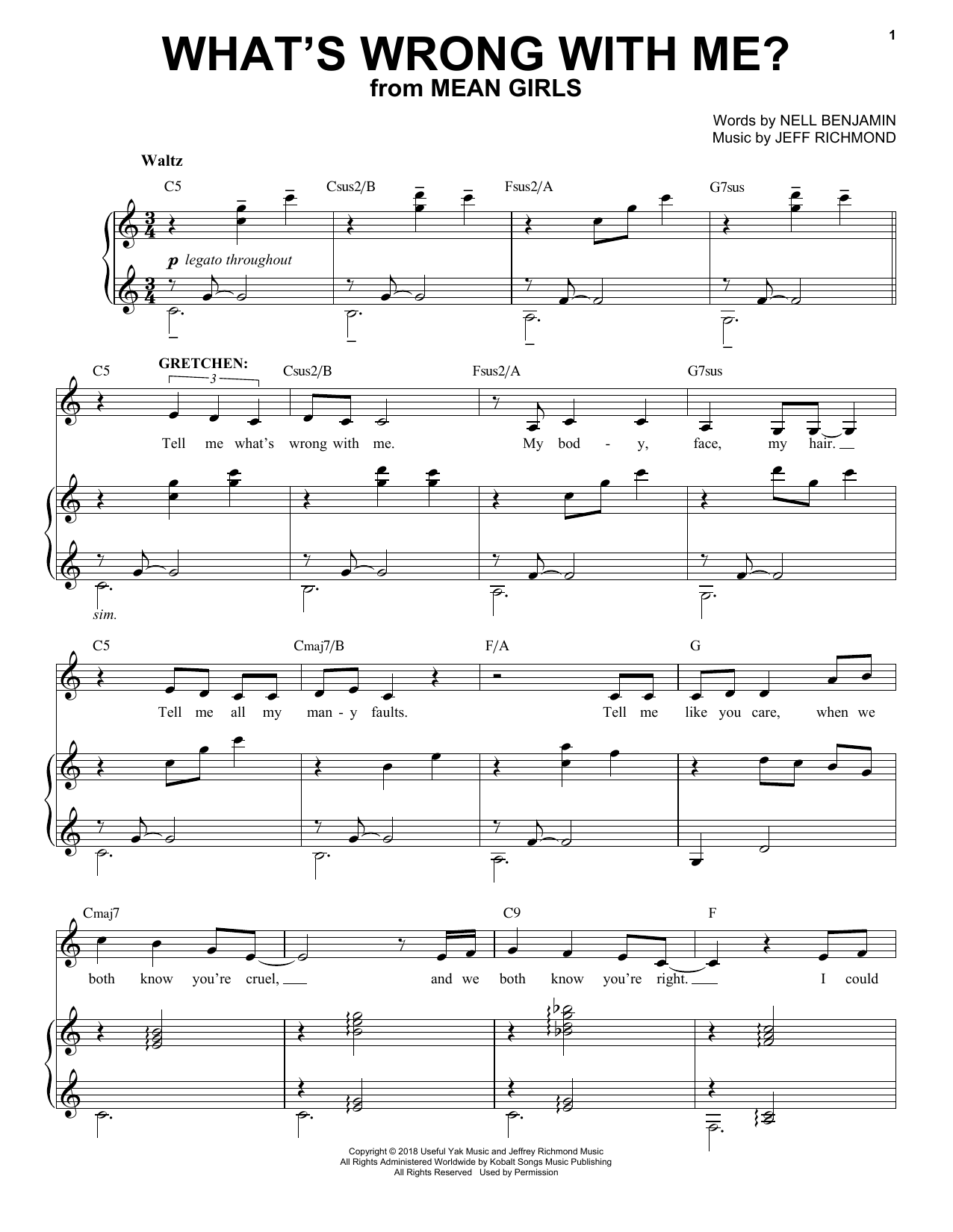 Jeff Richmond & Nell Benjamin What's Wrong With Me? (from Mean Girls: The Broadway Musical) sheet music notes and chords arranged for Easy Piano