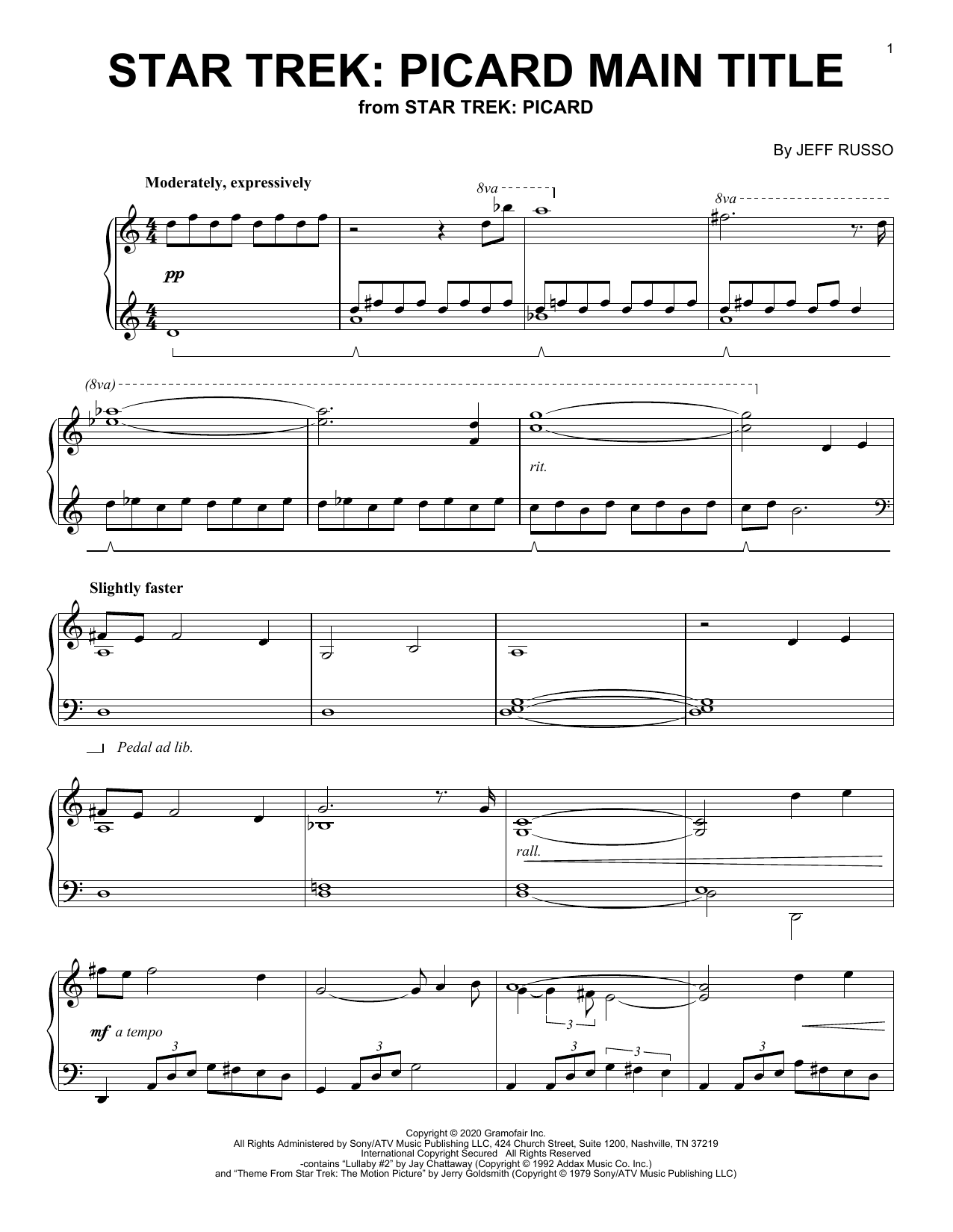 Jeff Russo Star Trek: Picard Main Title sheet music notes and chords arranged for Piano Solo