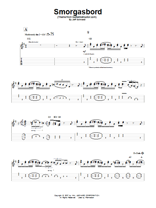 Jeff Schroedl Smorgasbord (Theme from GuitarInstructor.com) sheet music notes and chords arranged for Guitar Tab