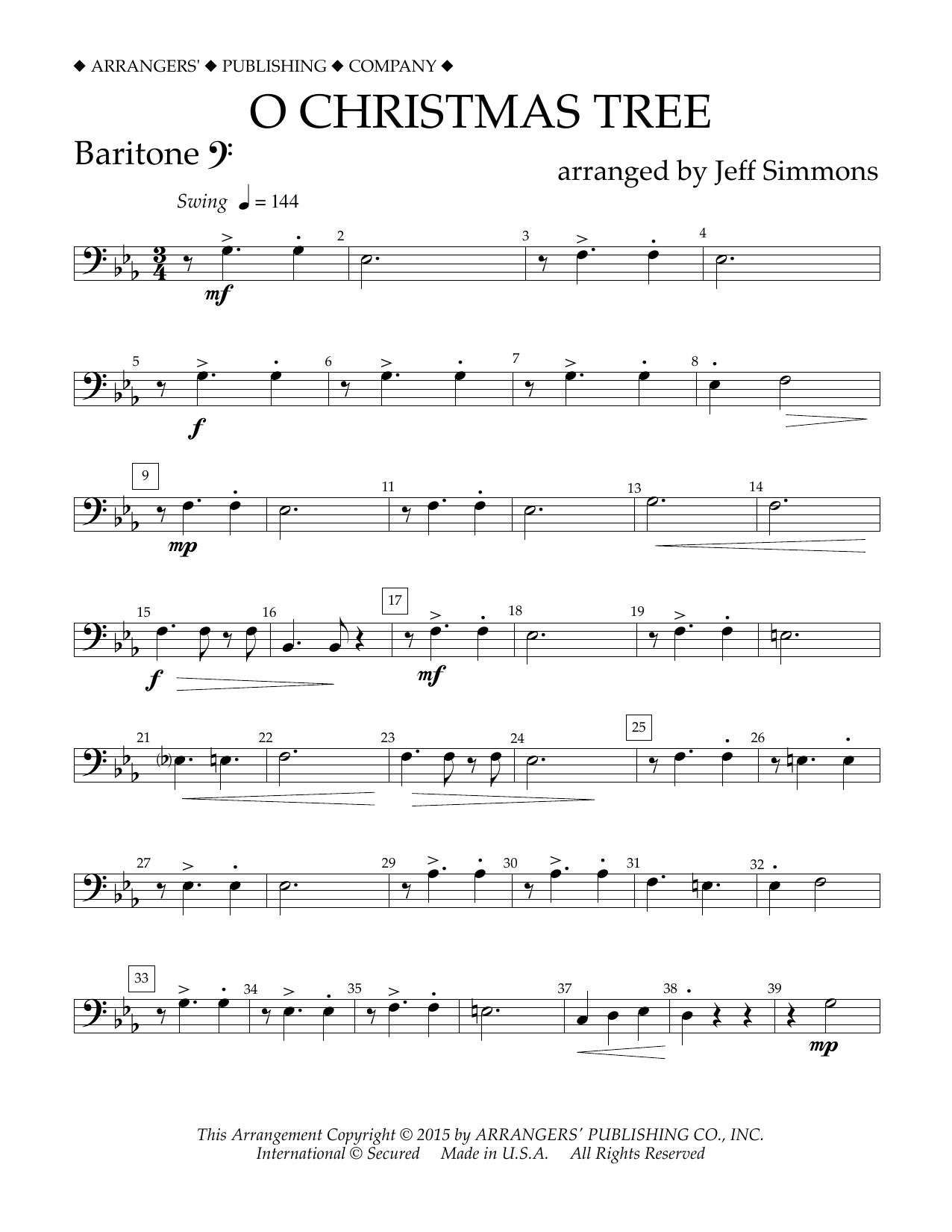 Jeff Simmons O Christmas Tree - Baritone B.C. sheet music notes and chords arranged for Concert Band