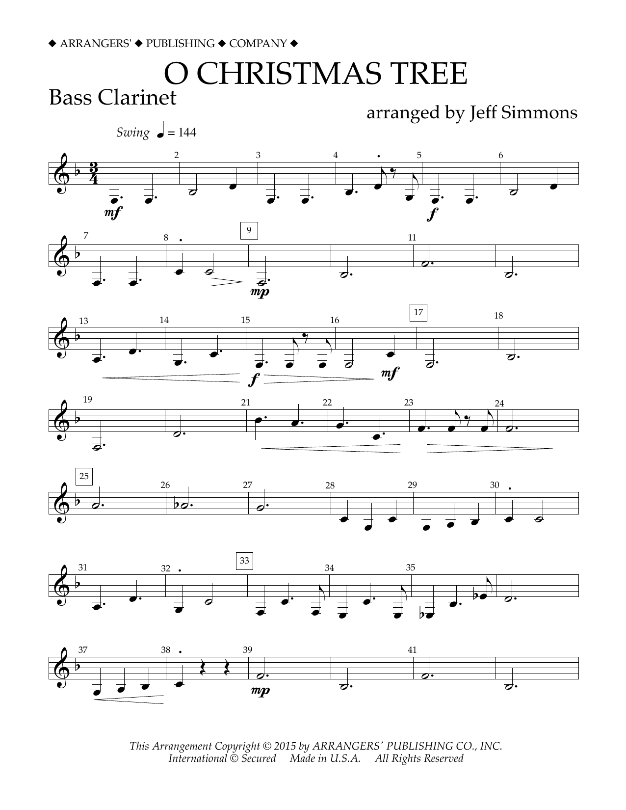 Jeff Simmons O Christmas Tree - Bb Bass Clarinet sheet music notes and chords arranged for Concert Band