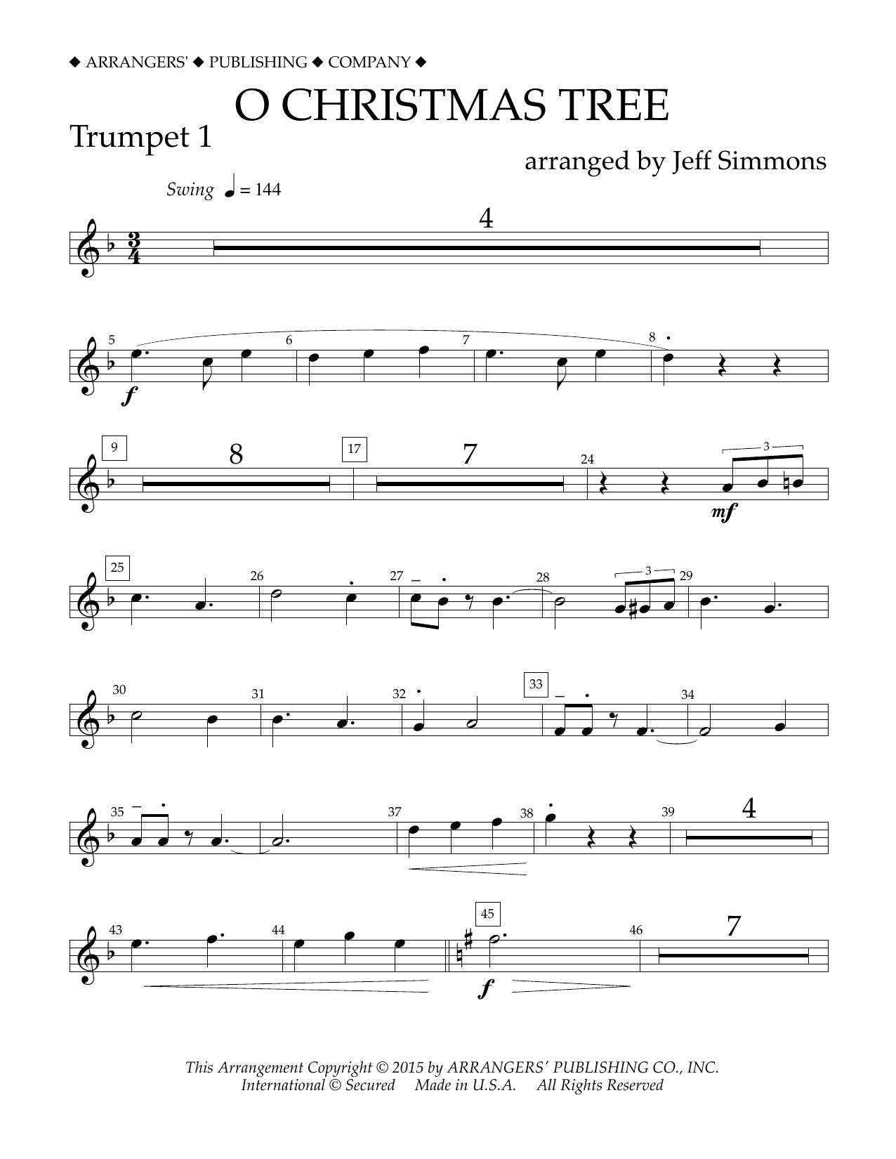 Jeff Simmons O Christmas Tree - Bb Trumpet 1 sheet music notes and chords arranged for Concert Band