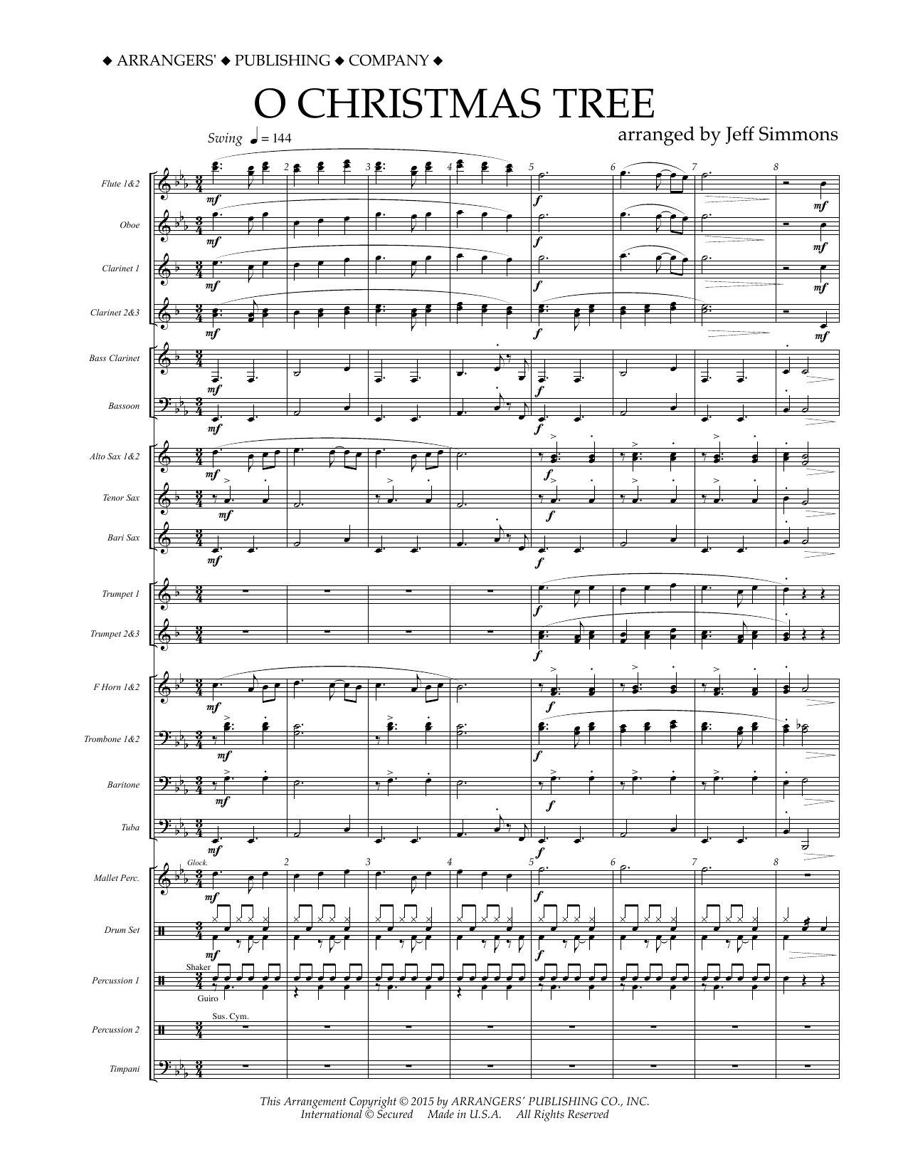 Jeff Simmons O Christmas Tree - Conductor Score (Full Score) sheet music notes and chords arranged for Concert Band