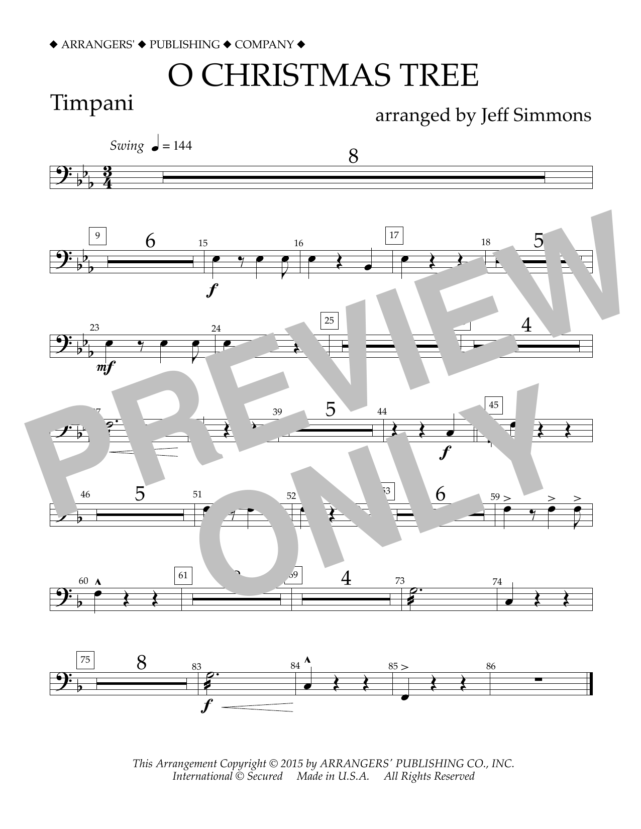 Jeff Simmons O Christmas Tree - Timpani sheet music notes and chords arranged for Concert Band
