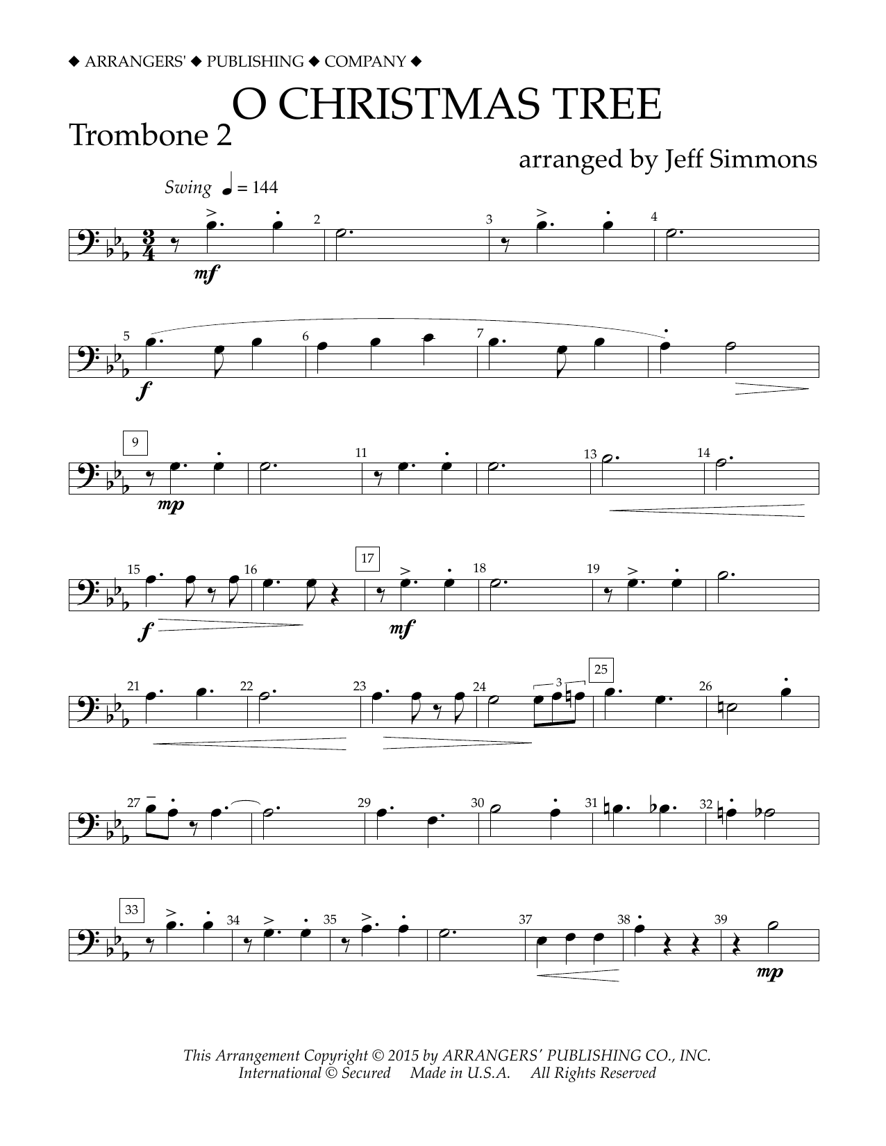 Jeff Simmons O Christmas Tree - Trombone 2 sheet music notes and chords arranged for Concert Band