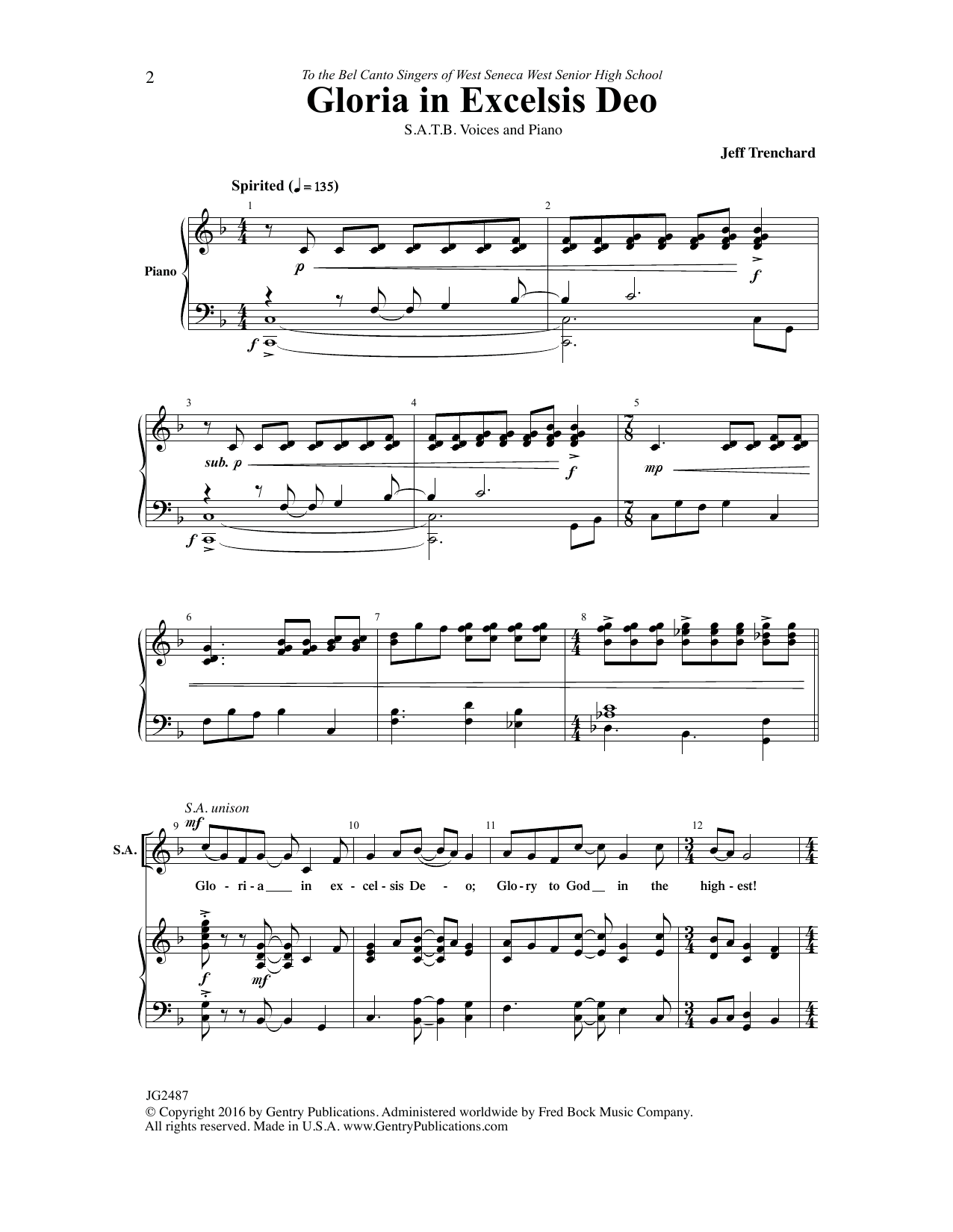 Jeff Trenchard Gloria in Excelsis Deo sheet music notes and chords arranged for SATB Choir