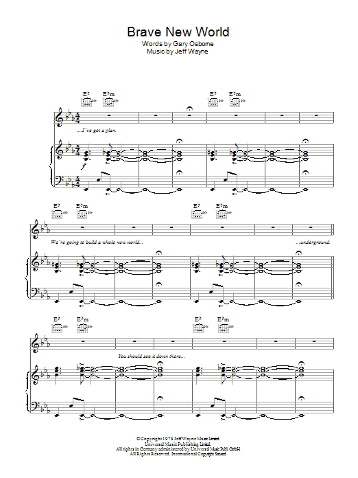 Jeff Wayne Brave New World (from War Of The Worlds) sheet music notes and chords arranged for Piano, Vocal & Guitar Chords