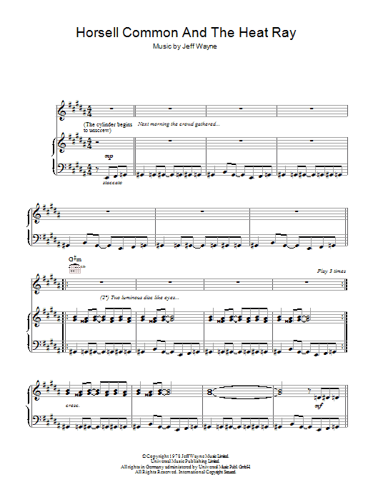 Jeff Wayne Horsell Common And The Heat Ray (from War Of The Worlds) sheet music notes and chords arranged for Piano, Vocal & Guitar Chords