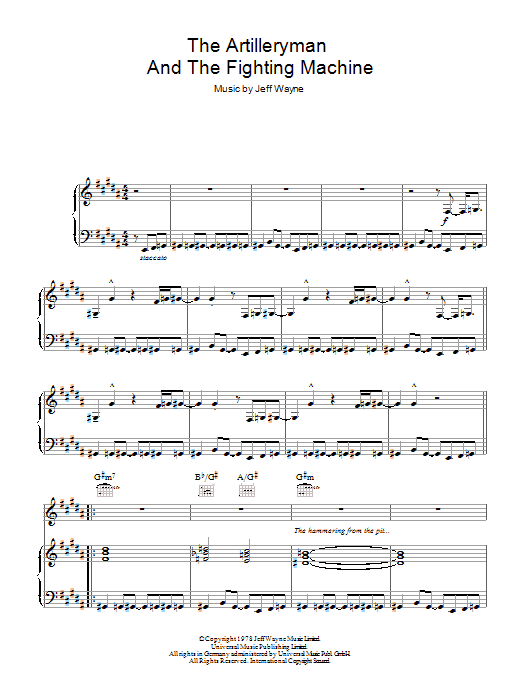 Jeff Wayne The Artilleryman And The Fighting Machine (from War Of The Worlds) sheet music notes and chords arranged for Piano, Vocal & Guitar Chords