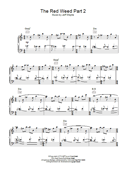Jeff Wayne The Red Weed (Part 2) (from War Of The Worlds) sheet music notes and chords arranged for Piano, Vocal & Guitar Chords