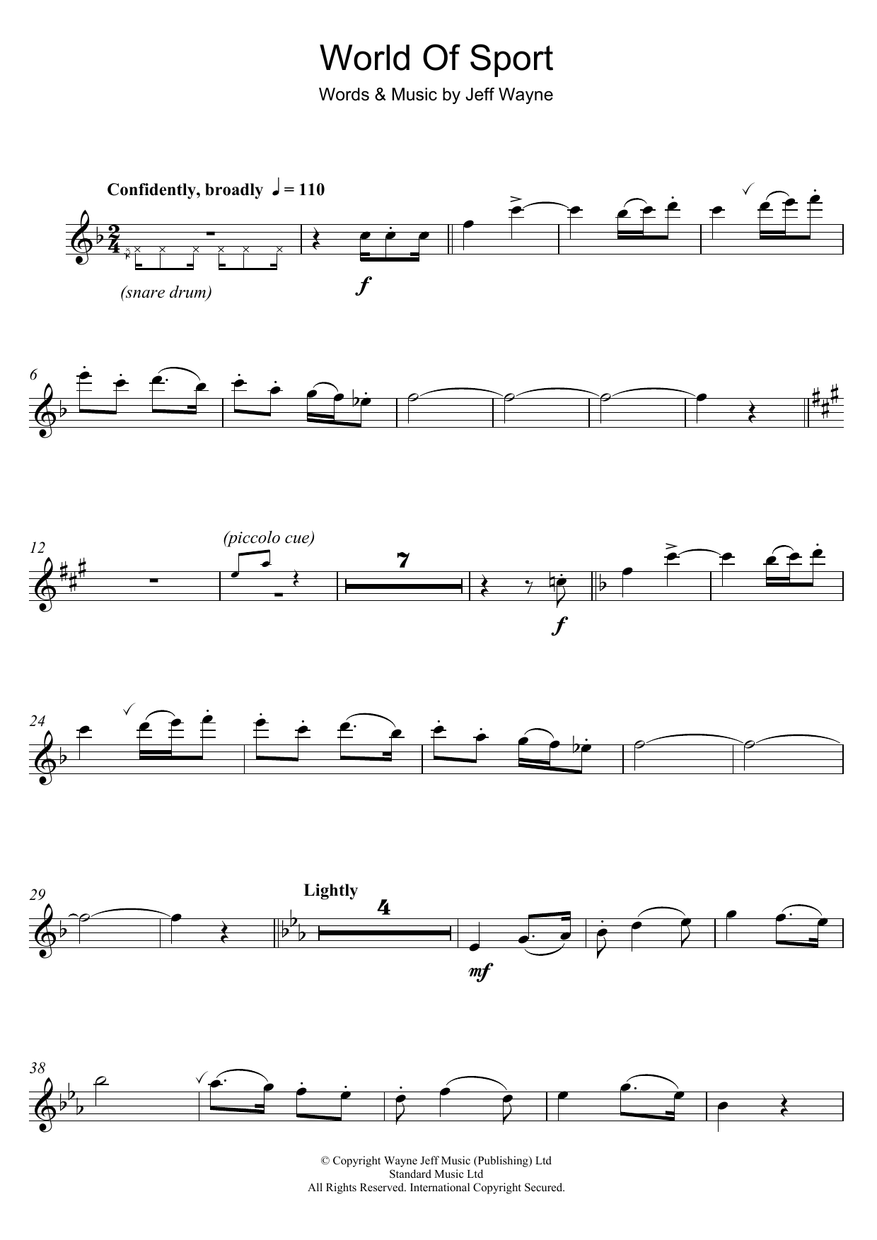 Jeff Wayne World Of Sport sheet music notes and chords arranged for Alto Sax Solo
