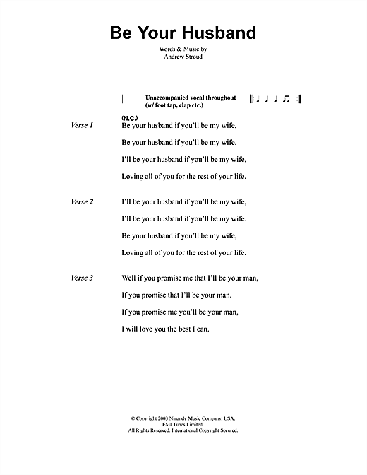 Jeff Buckley Be Your Husband sheet music notes and chords arranged for Guitar Chords/Lyrics