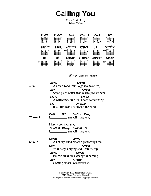 Jeff Buckley Calling You sheet music notes and chords arranged for Guitar Chords/Lyrics