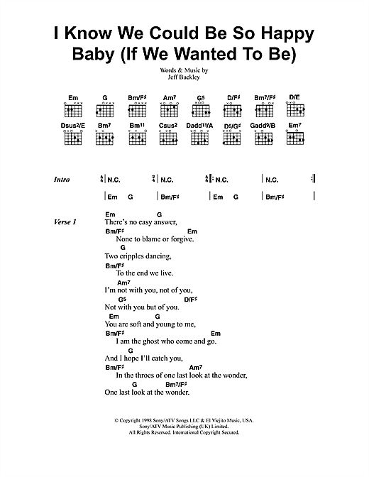 Jeff Buckley I Know We Could Be So Happy Baby (If We Wanted To Be) sheet music notes and chords arranged for Guitar Chords/Lyrics