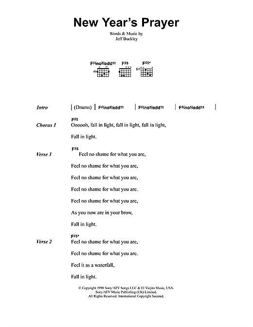 Jeff Buckley New Year's Prayer sheet music notes and chords arranged for Guitar Chords/Lyrics
