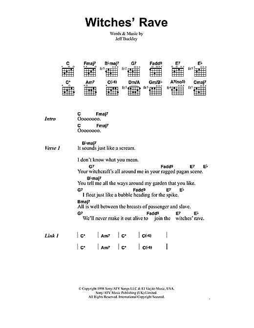 Jeff Buckley Witches' Rave sheet music notes and chords arranged for Guitar Chords/Lyrics