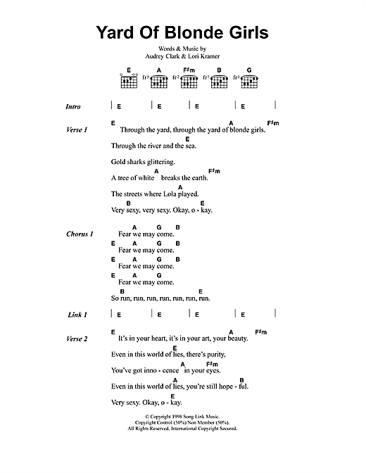 Jeff Buckley Yard Of Blonde Girls sheet music notes and chords arranged for Guitar Chords/Lyrics