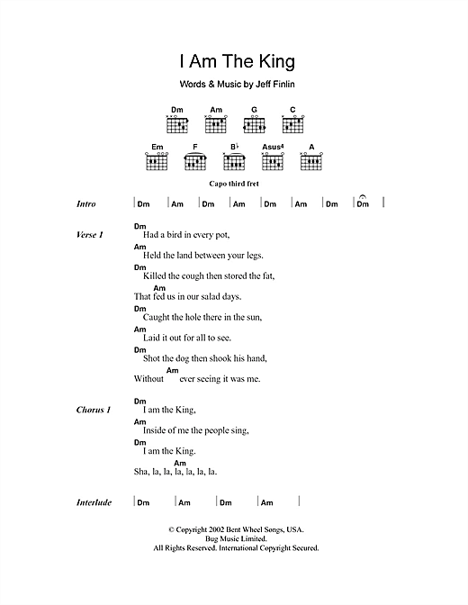 Jeff Finlin I Am The King sheet music notes and chords arranged for Guitar Chords/Lyrics