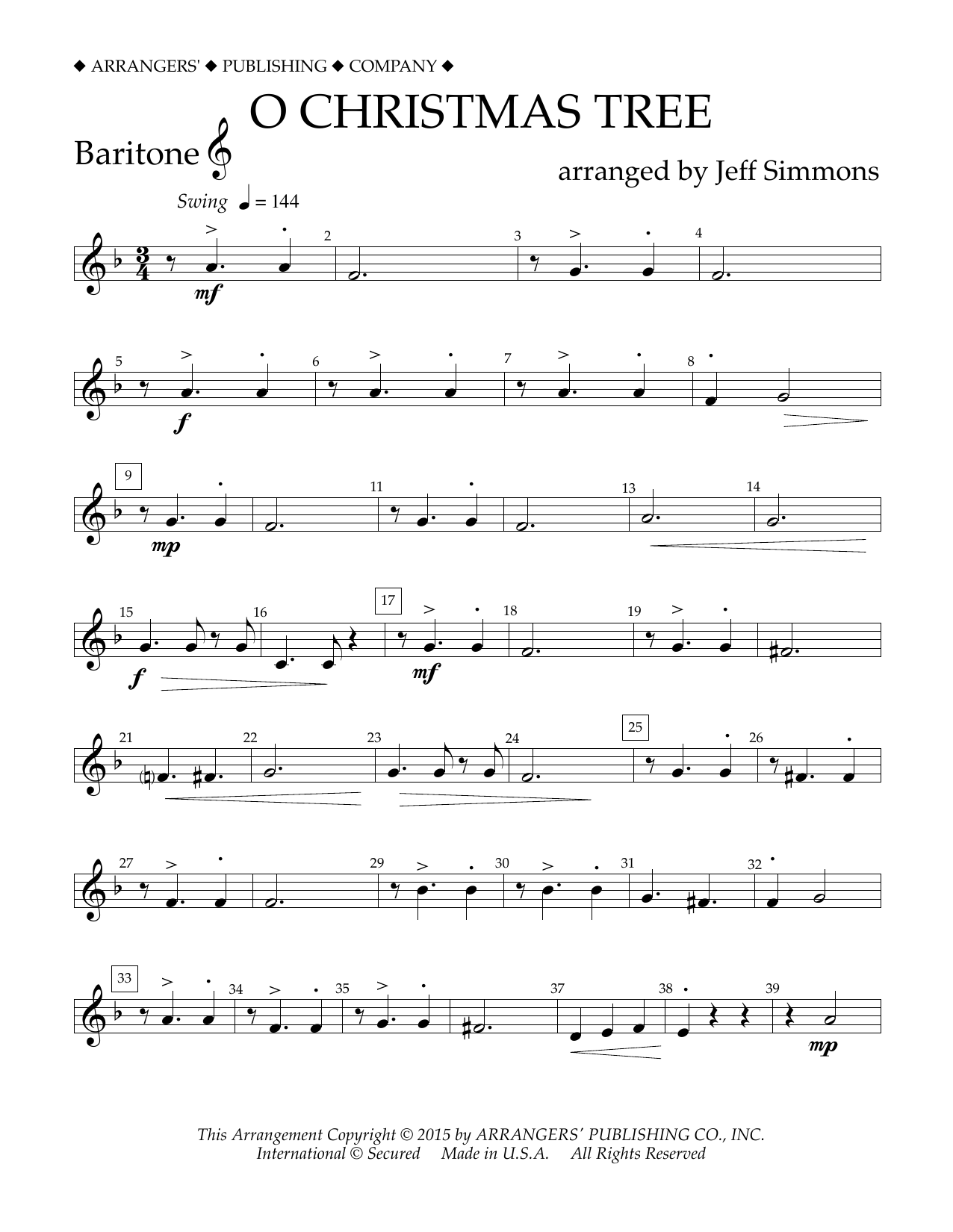 Jeff Simmons O Christmas Tree - Baritone T.C. sheet music notes and chords arranged for Concert Band