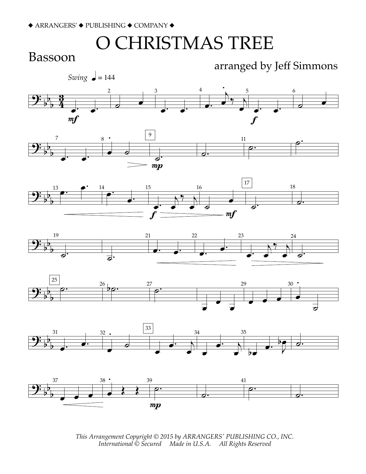 Jeff Simmons O Christmas Tree - Bassoon sheet music notes and chords arranged for Concert Band