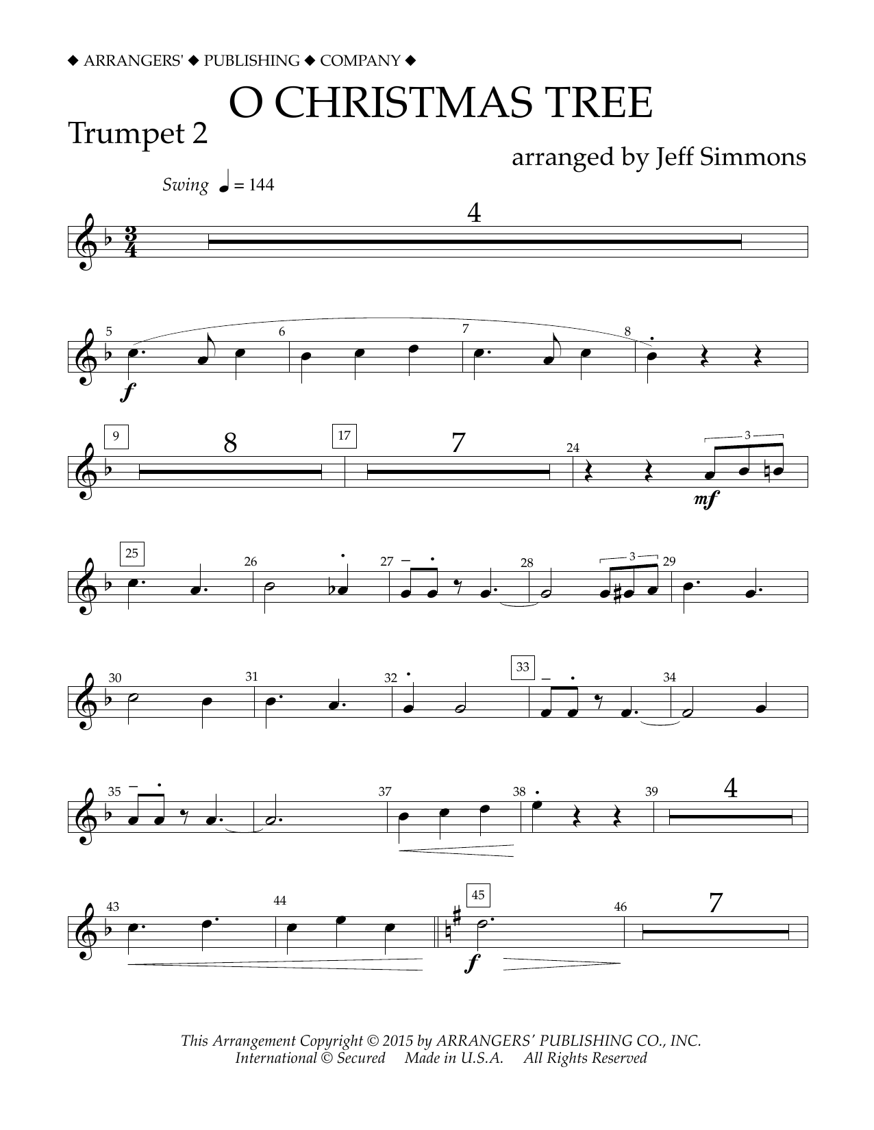 Jeff Simmons O Christmas Tree - Bb Trumpet 2 sheet music notes and chords arranged for Concert Band