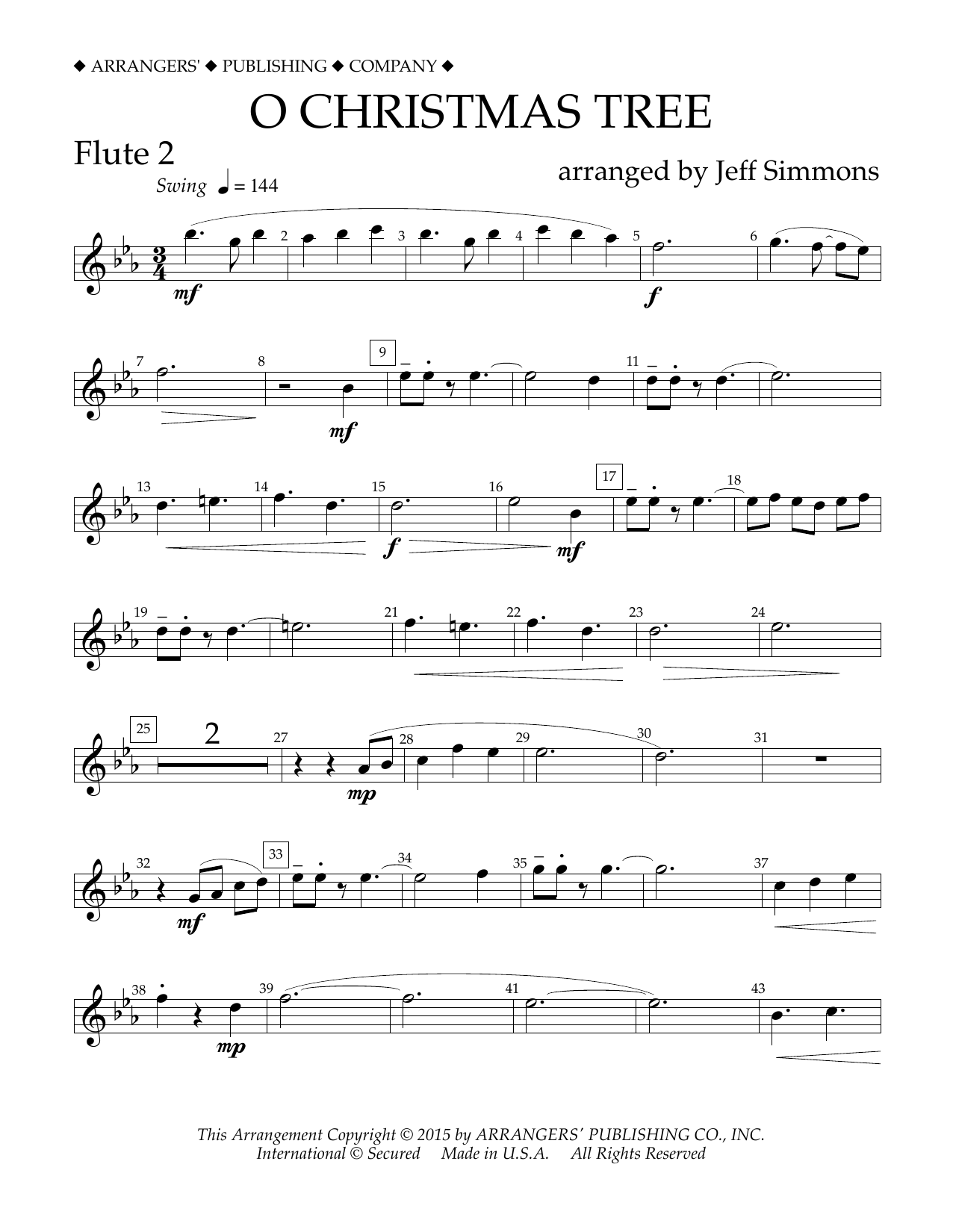 Jeff Simmons O Christmas Tree - Flute 2 sheet music notes and chords arranged for Concert Band