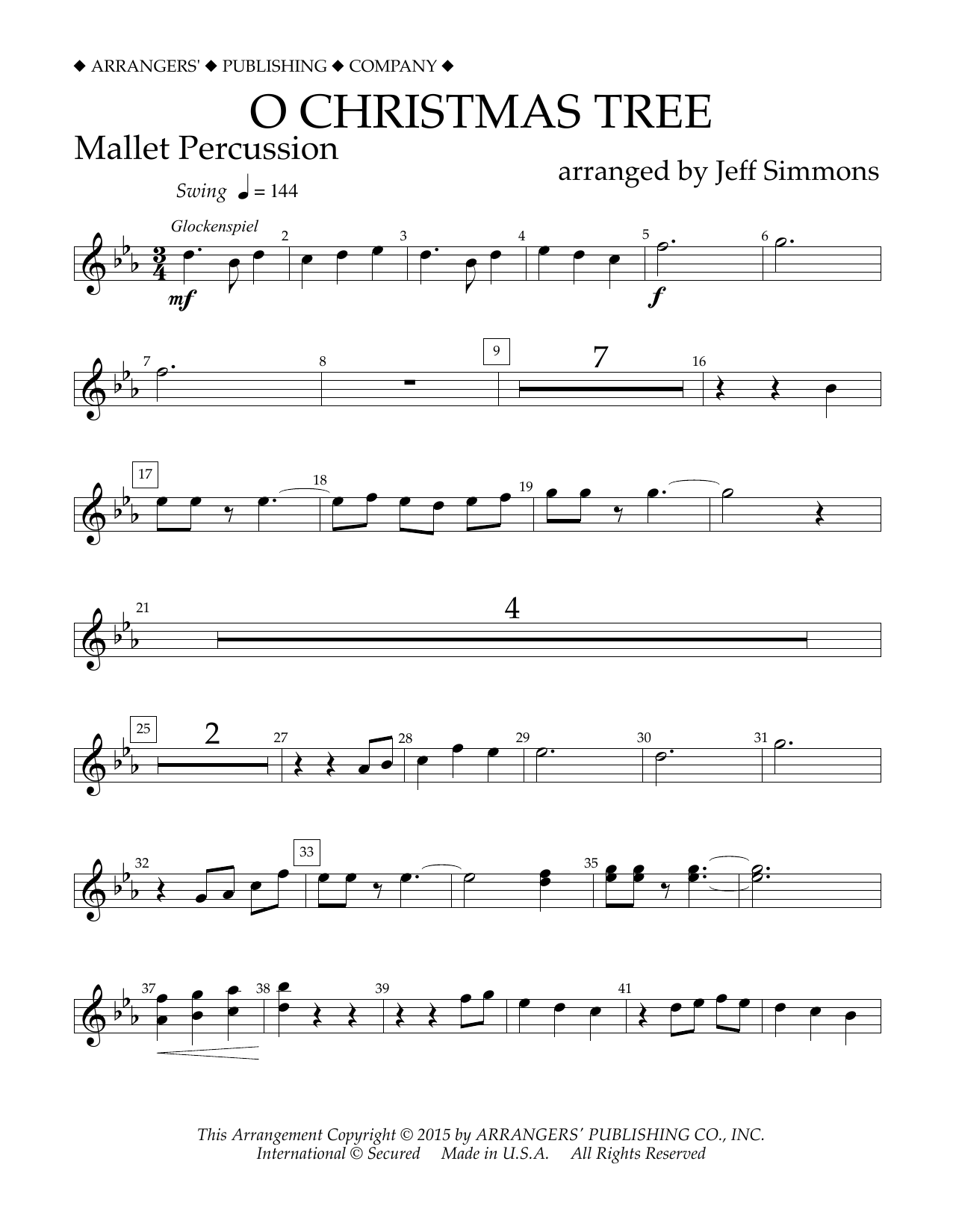 Jeff Simmons O Christmas Tree - Mallet Percussion sheet music notes and chords arranged for Concert Band