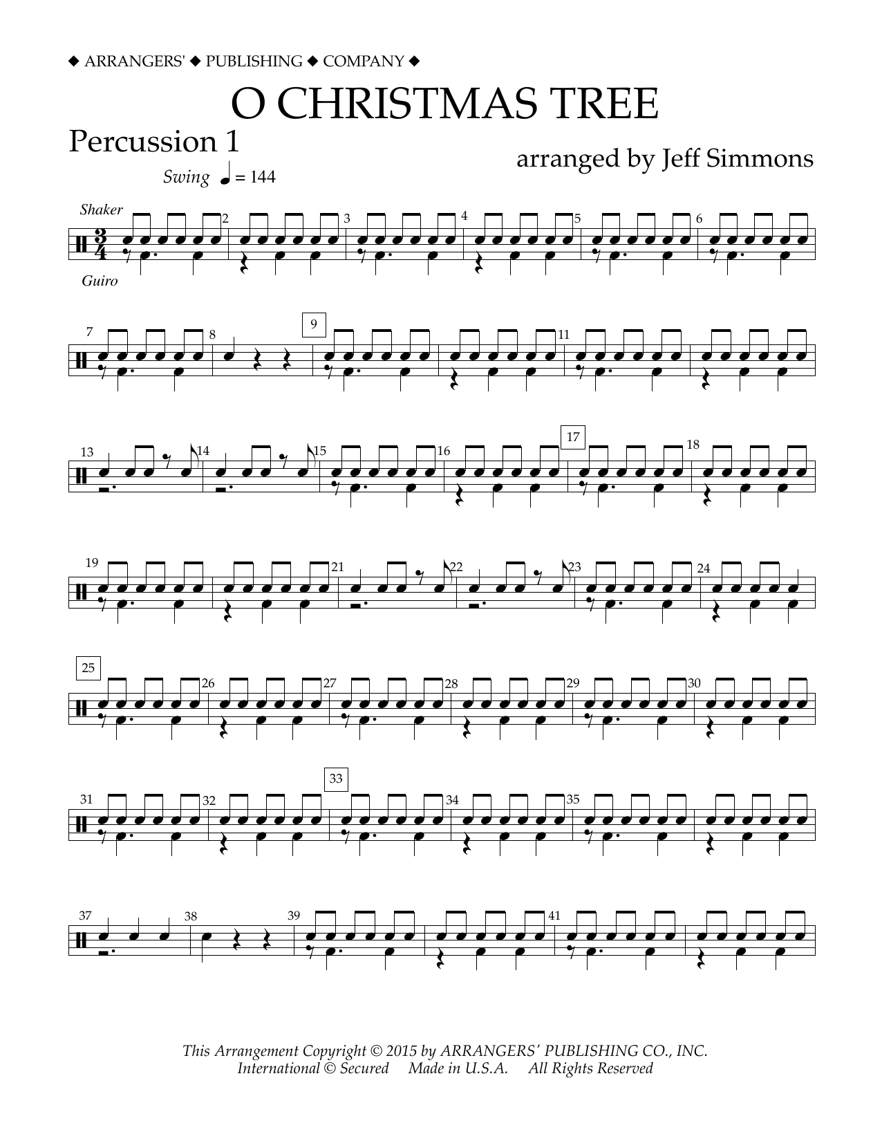 Jeff Simmons O Christmas Tree - Percussion 1 sheet music notes and chords arranged for Concert Band