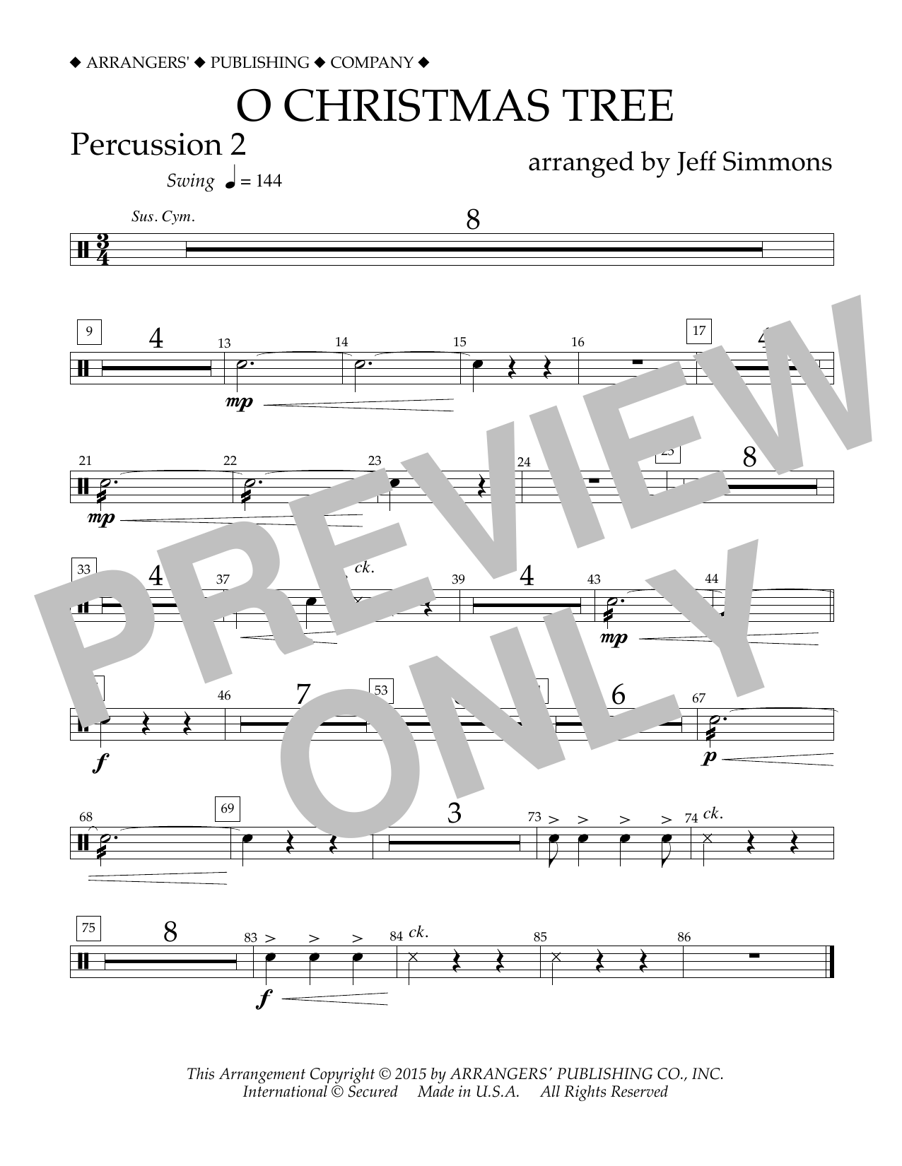 Jeff Simmons O Christmas Tree - Percussion 2 sheet music notes and chords arranged for Concert Band
