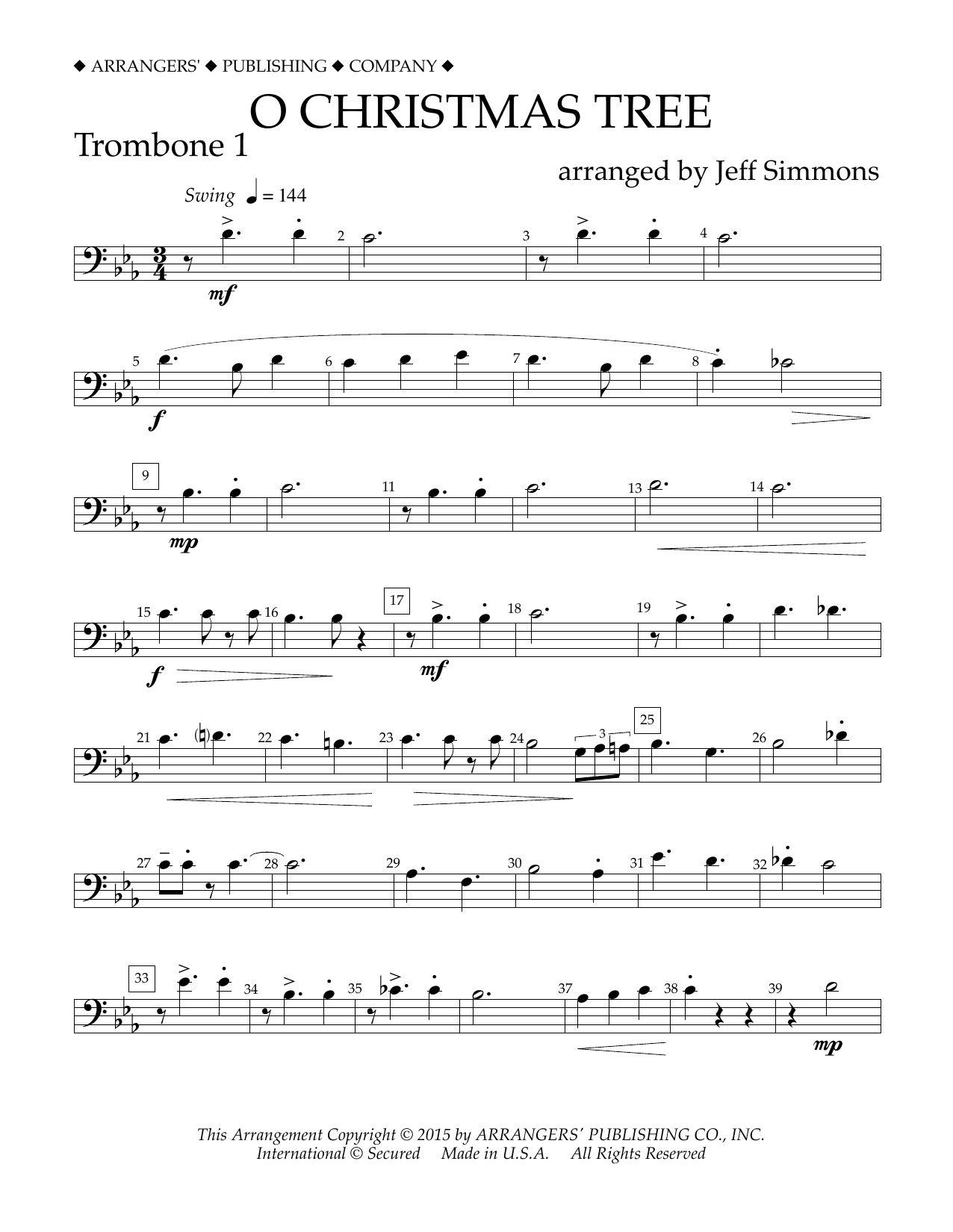 Jeff Simmons O Christmas Tree - Trombone 1 sheet music notes and chords arranged for Concert Band