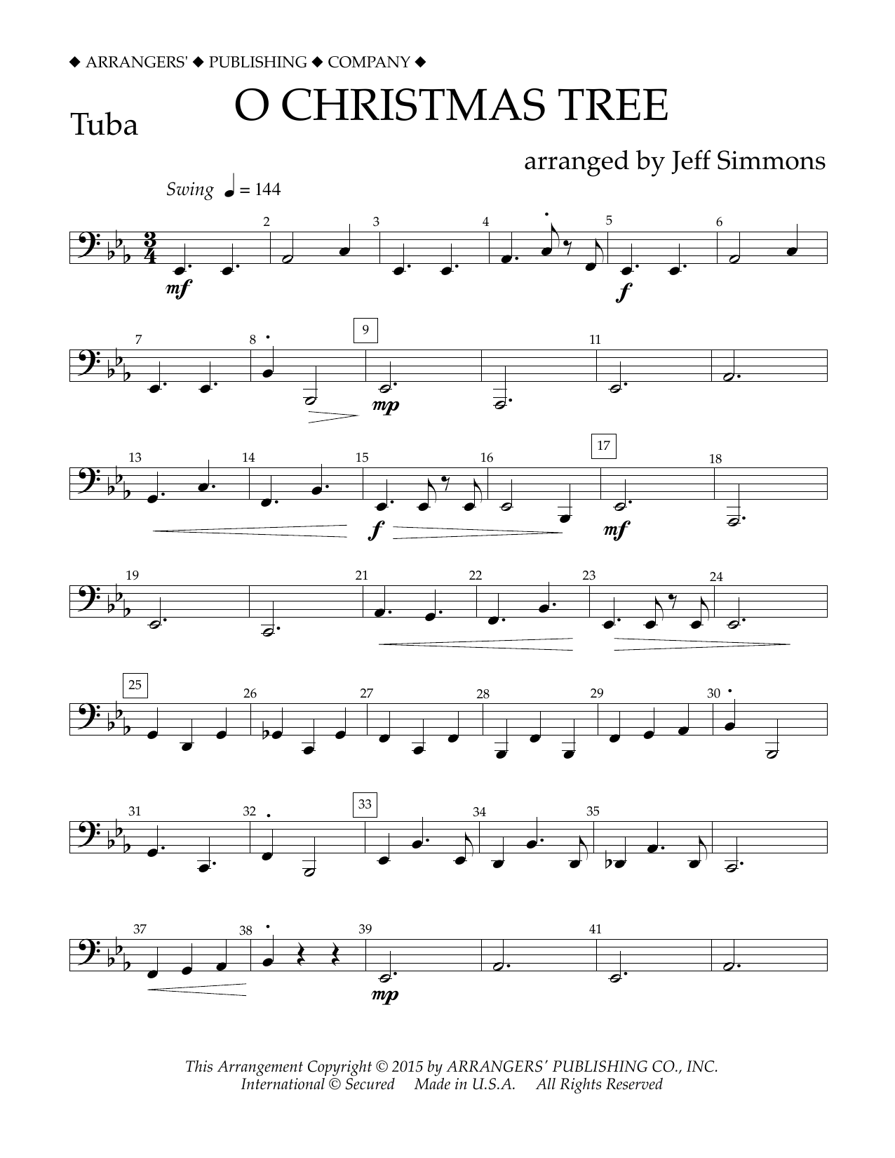 Jeff Simmons O Christmas Tree - Tuba sheet music notes and chords arranged for Concert Band