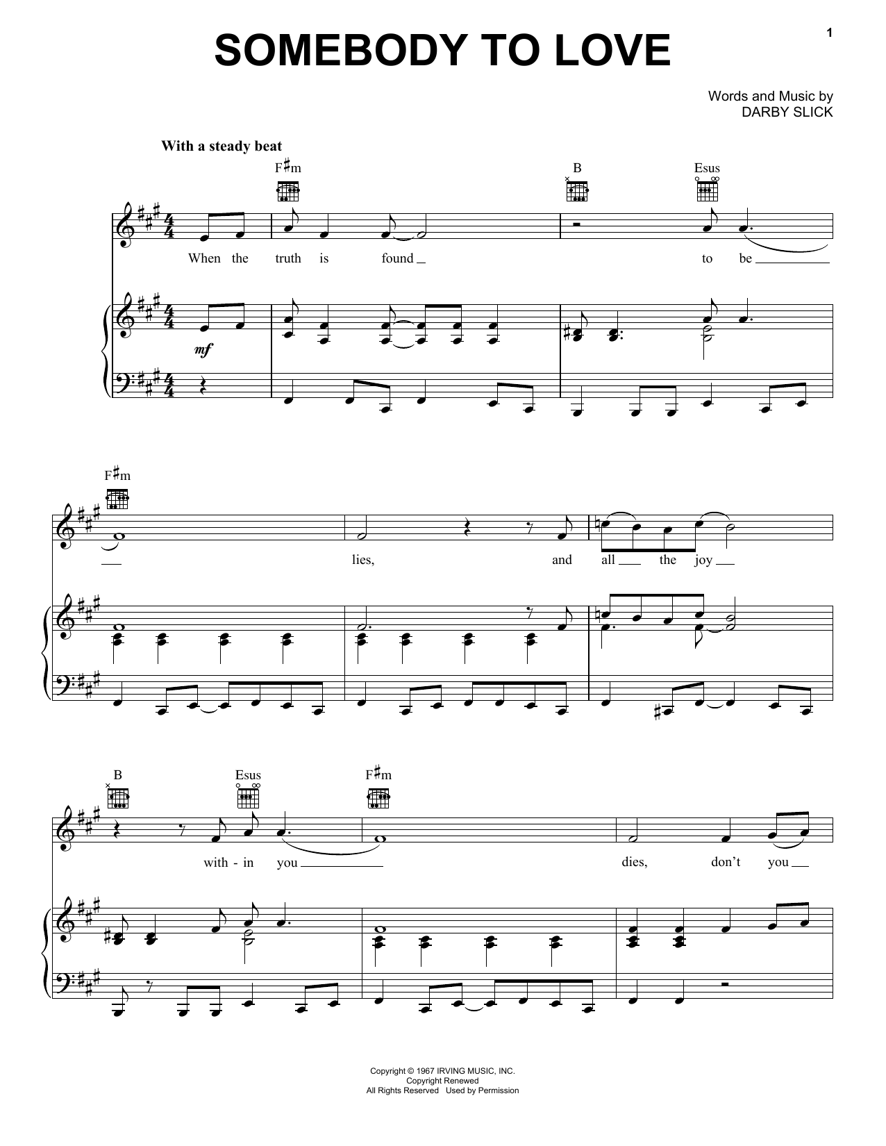 Jefferson Airplane Somebody To Love sheet music notes and chords arranged for Clarinet Solo