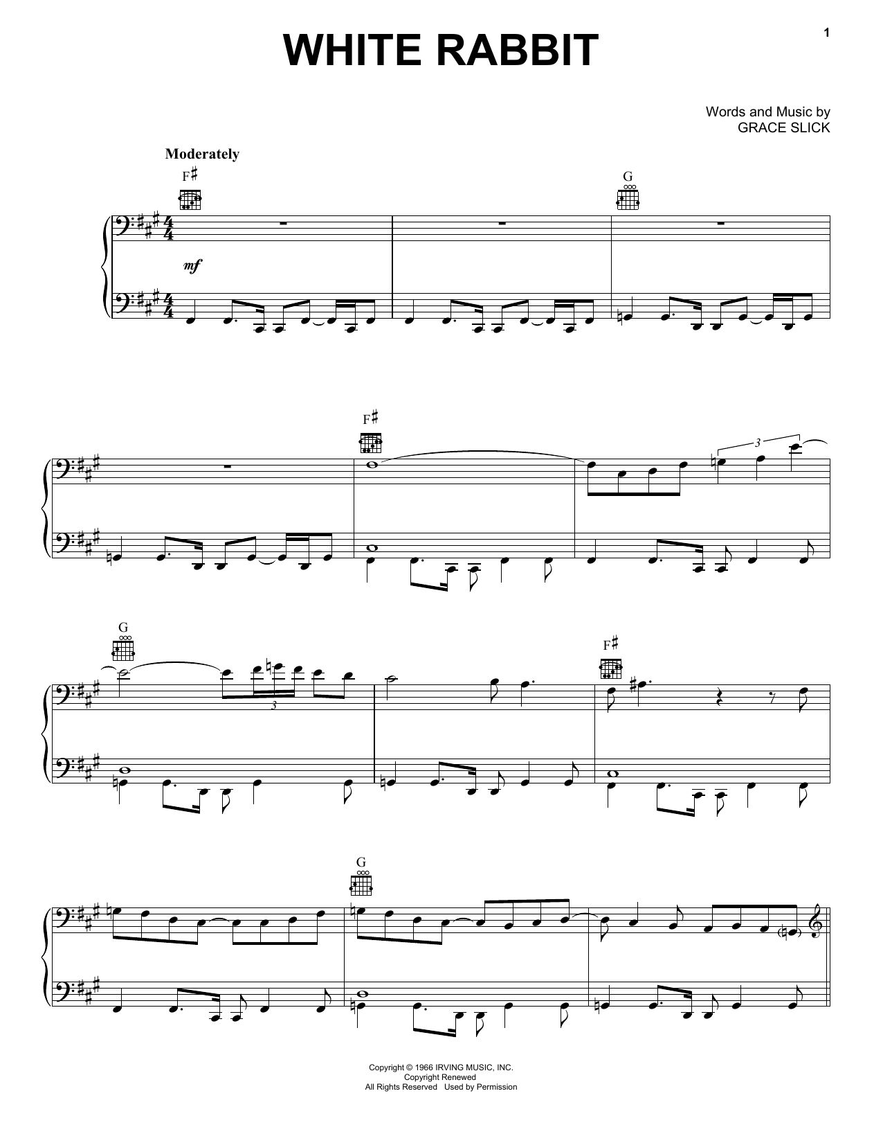 Jefferson Airplane White Rabbit sheet music notes and chords arranged for Easy Bass Tab