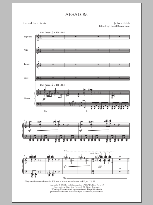 Jeffrey Cobb Absalom sheet music notes and chords arranged for SATB Choir