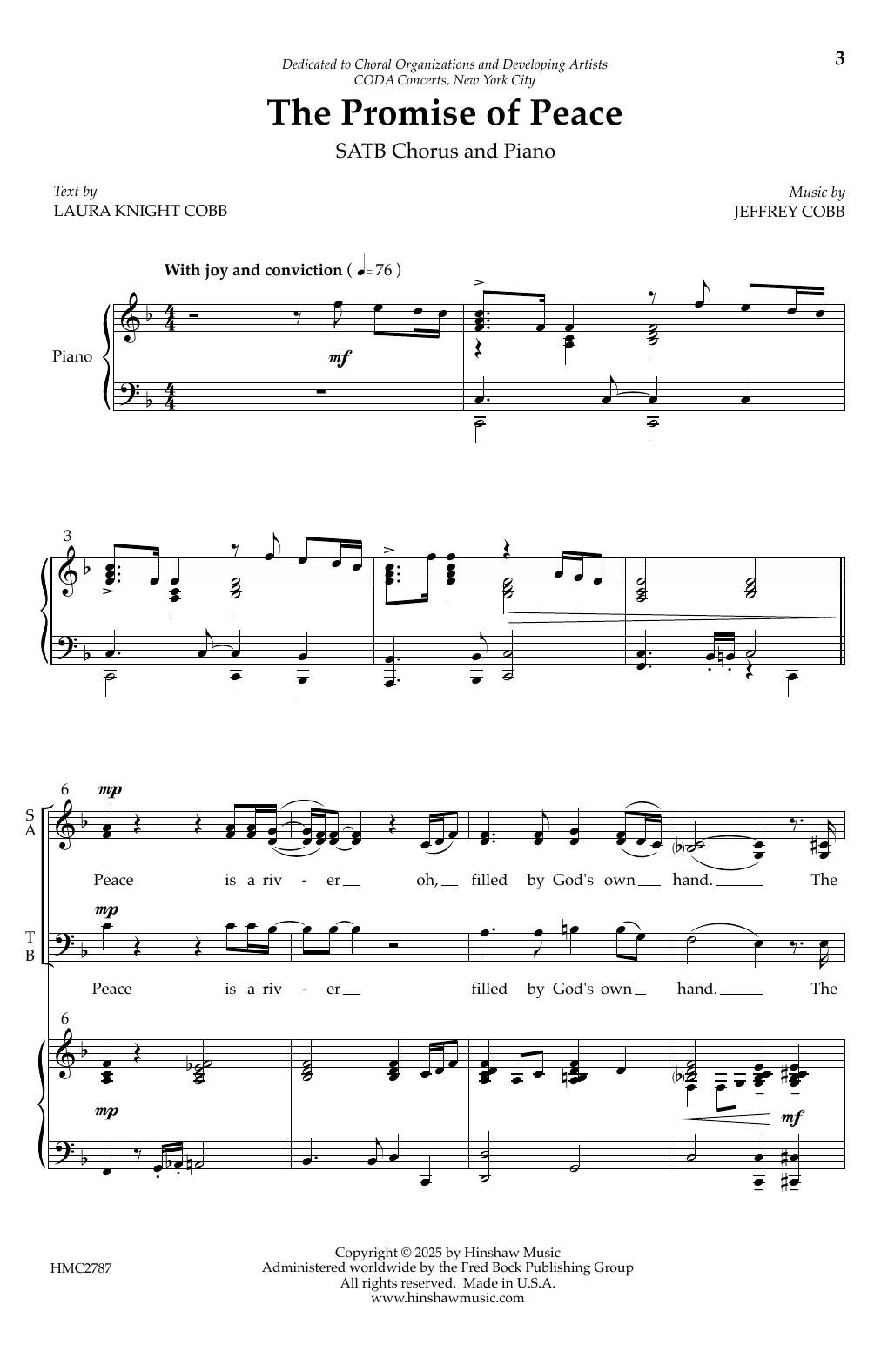 Jeffrey Cobb The Promise of Peace sheet music notes and chords arranged for SATB Choir