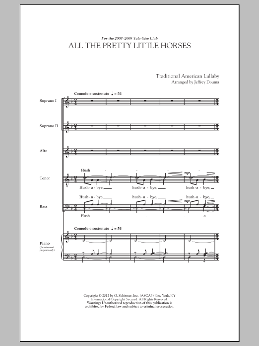 Jeffrey Douma All The Pretty Little Horses sheet music notes and chords arranged for SATB Choir