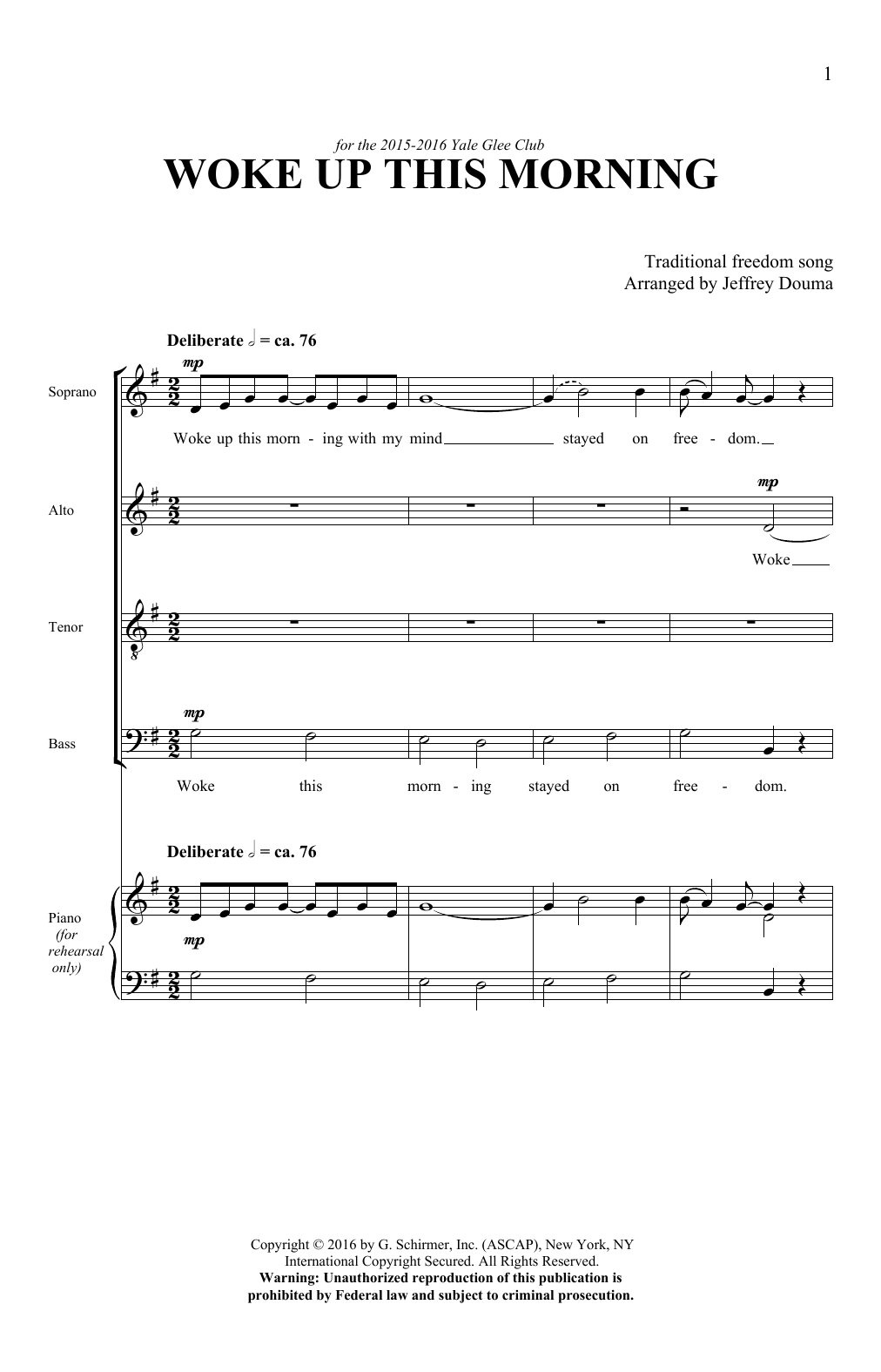 Jeffrey Douma Woke Up This Morning sheet music notes and chords arranged for SATB Choir