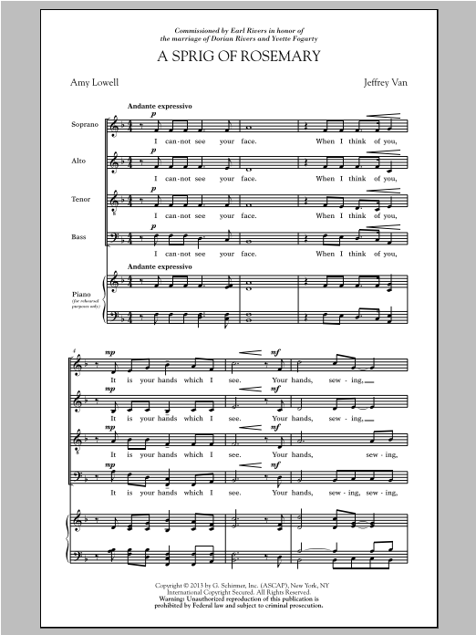 Jeffrey Van A Sprig Of Rosemary sheet music notes and chords arranged for SATB Choir