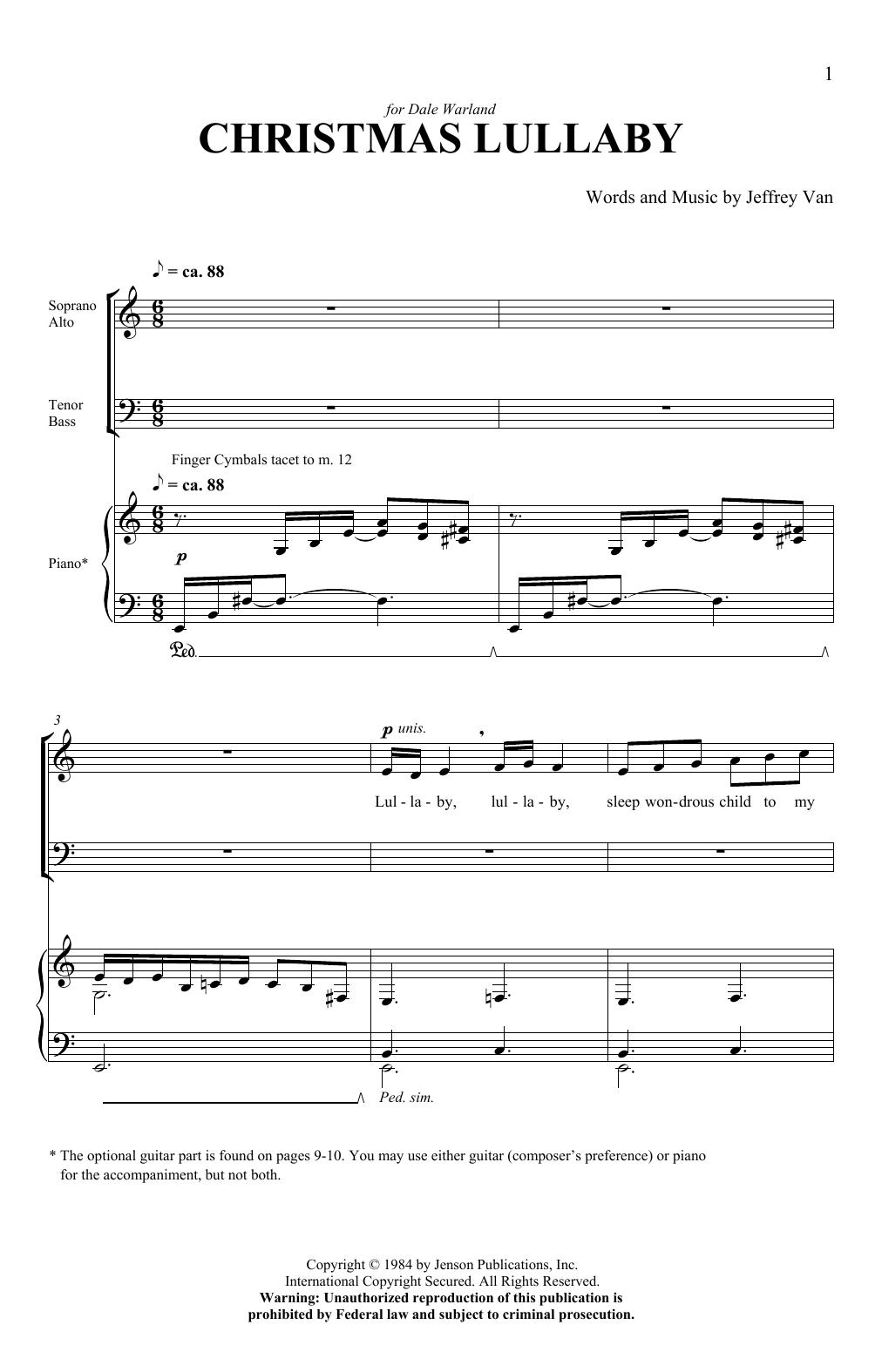 Jeffrey Van Christmas Lullaby sheet music notes and chords arranged for SATB Choir