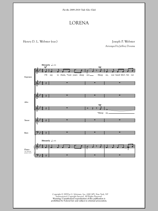 Jeffrey Douma Lorena sheet music notes and chords arranged for SATB Choir