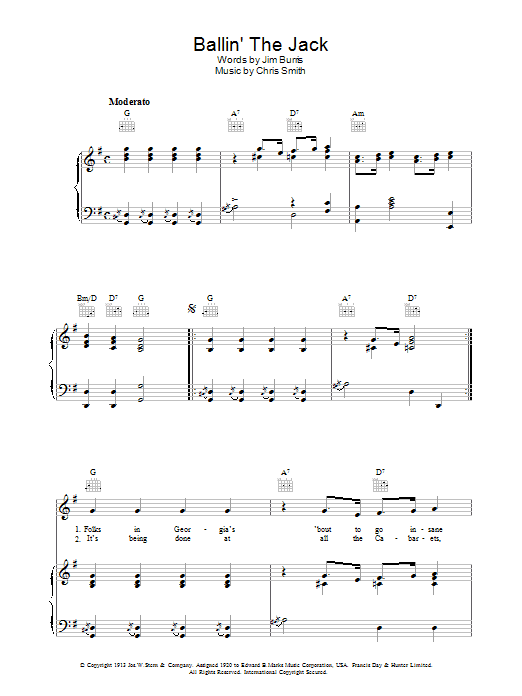 Jelly Roll Morton Ballin' The Jack sheet music notes and chords arranged for Piano, Vocal & Guitar Chords