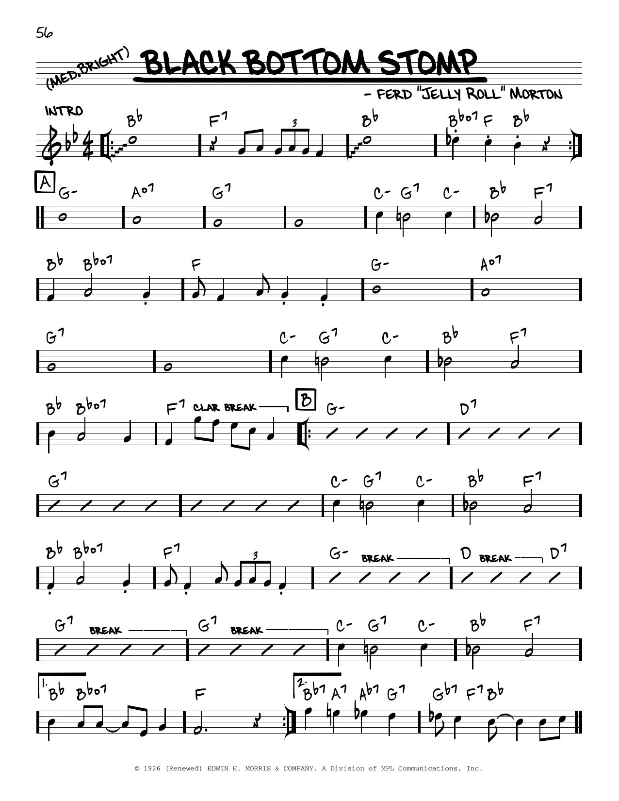 Jelly Roll Morton Black Bottom Stomp (arr. Robert Rawlins) sheet music notes and chords arranged for Real Book – Melody, Lyrics & Chords