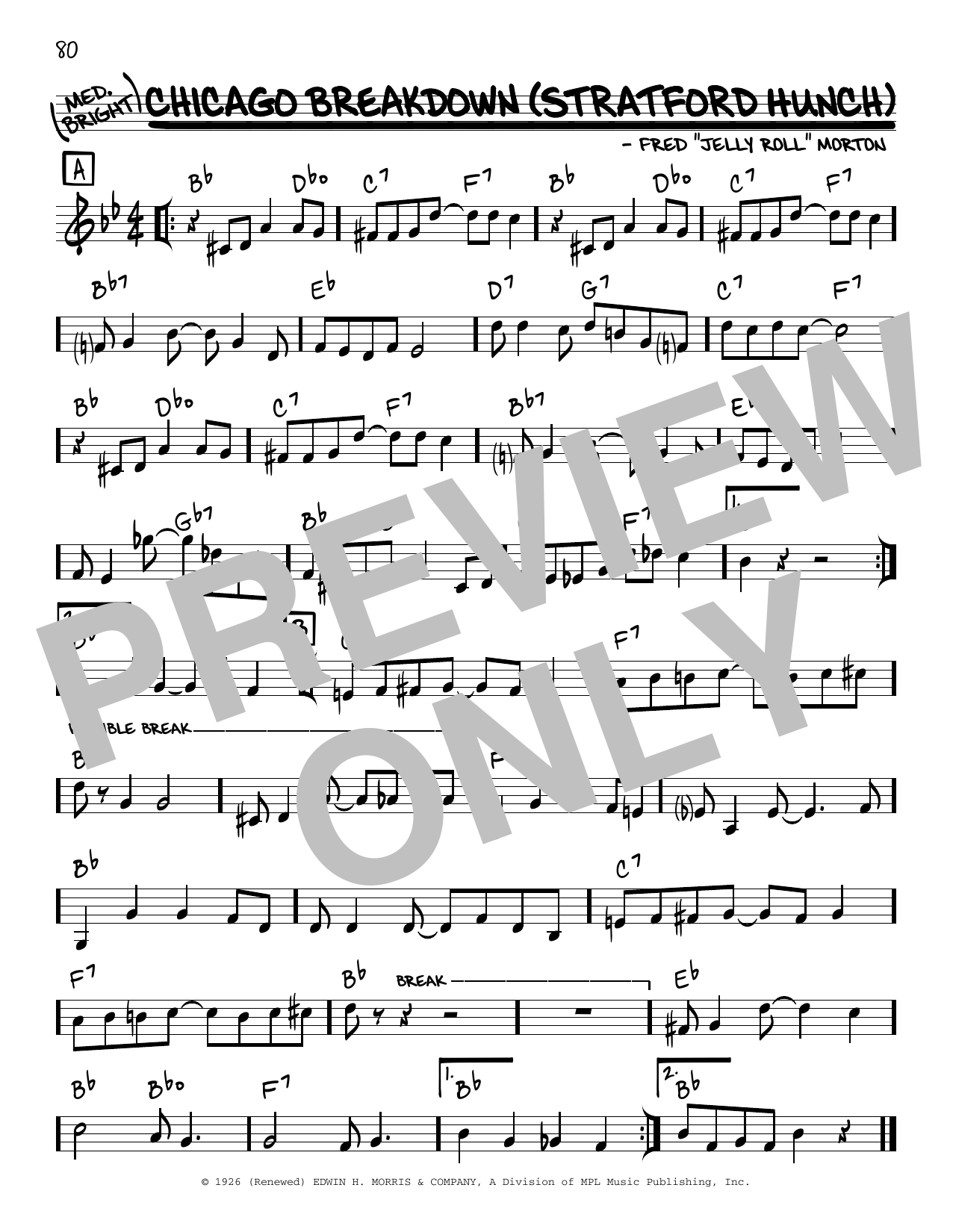 Jelly Roll Morton Chicago Breakdown (Stratford Hunch) (arr. Robert Rawlins) sheet music notes and chords arranged for Real Book – Melody, Lyrics & Chords