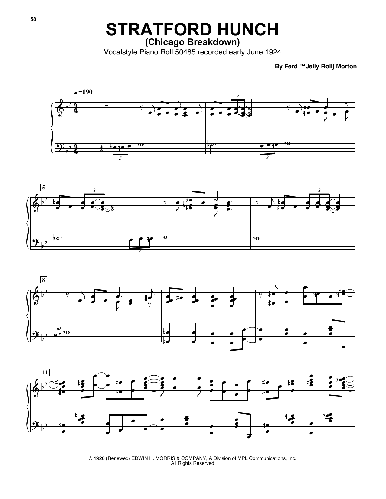 Jelly Roll Morton Chicago Breakdown (Stratford Hunch) sheet music notes and chords arranged for Piano Transcription