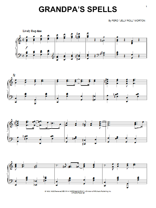 Jelly Roll Morton Grandpa's Spells sheet music notes and chords arranged for Piano Transcription
