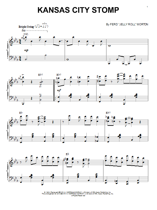 Jelly Roll Morton Kansas City Stomp (arr. Brent Edstrom) sheet music notes and chords arranged for Piano Solo