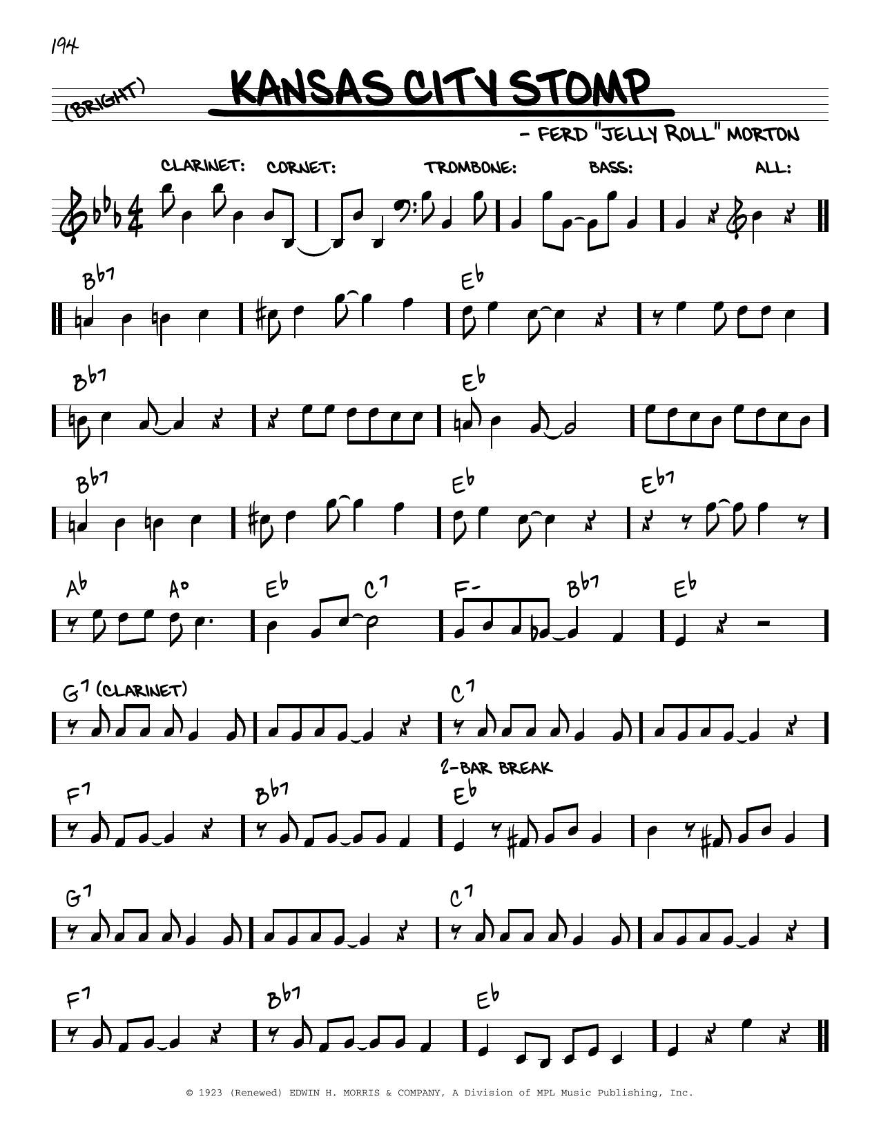 Jelly Roll Morton Kansas City Stomp (arr. Robert Rawlins) sheet music notes and chords arranged for Real Book – Melody, Lyrics & Chords